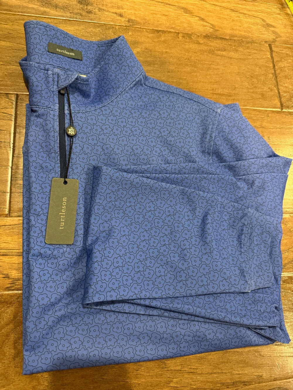 Turtleson Men’s M Blue Floral Performance Polo Long Sleeved Golf Polo